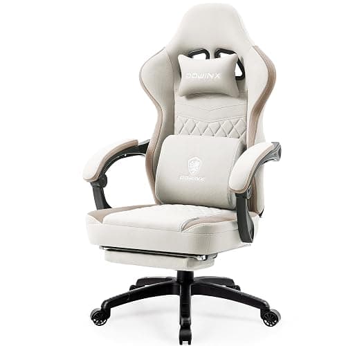 C Dowinx Gaming Chair Fabric with Pocket Spring Cushion, Massage Gaming Chair with Footrest, Ergonomic PC Chair, Gamer Chair, Office Chair, 150 kg Load Capacity, Khaki - Image 1