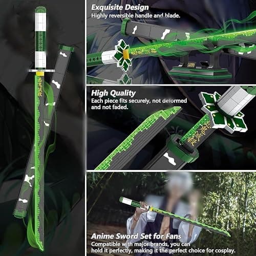 HIGH GODO Demon Anime Sword Building Set, 39in Sanemi Sword Building Block with Scabbard and Stand, Anime Katana Sword Set, Collectible Gifts Toys for Adults Teens 14+ (710 PCS) thumbnail 3