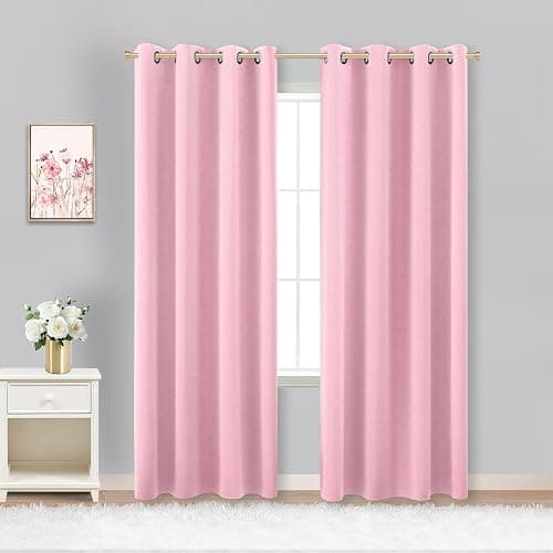 KOUFALL Bubble Gum Pink Blackout Curtains for Girls Room, Cute Light Pink Nursery Curtains Girl, Princess Black Out Girly Curtains for Kids Bedroom, 2 Panels, 52 Inch Wide x 84 Inch Long - Image 1
