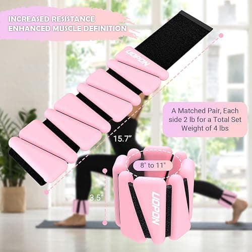 Wrist Ankle Weights for Women Set of 2, Adjustable Silicone Weighted Bangles, Wearable Ultra-durable Strips Weight Bracelet 2 lbs/4 lbs for Yoga, Pilates, Barre, Walking, Arm & Leg Workout thumbnail 4