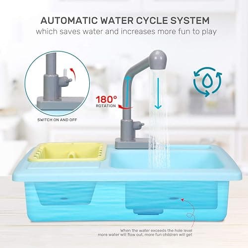 CUTE STONE Color Changing Kitchen Sink Toys, Children Electric Dishwasher Playing Toy with Running Water, Upgraded Faucet, Automatic Water Cycle System Play House Pretend Role Play Toys for Boys Girls thumbnail 4