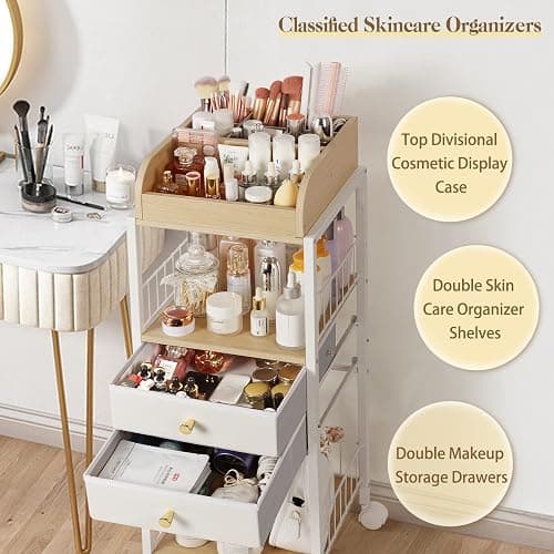 Makeup Organizer, Floor Skincare Organizers, Make Up Organizers and Storage with Drawers, Vanity Organizer Cosmetics Display Cases Holder for Skin Care Nail Polish Perfume Makeup brush Hair Tool thumbnail 4