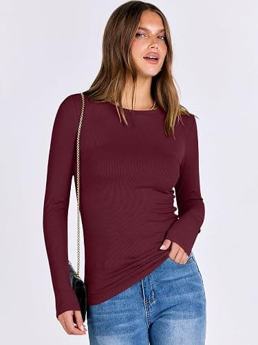 ANRABESS Women Long Sleeve Shirts Rib Knit Slim Fit Tops Basic Tee 2025 Fall Outfits Casual T-Shirt Underscrubs Layer Clothes thumbnail 4