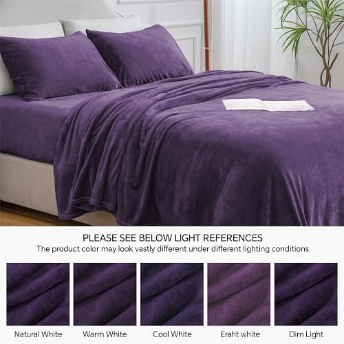 BEDELITE Flannel Sheets Twin Size Purple - Super Soft Fleece Sheets Set Fluffy Extra Plush, 3 Piece(Include Fitted Sheet, Flat Sheet, 1 Pillowcase) thumbnail 9