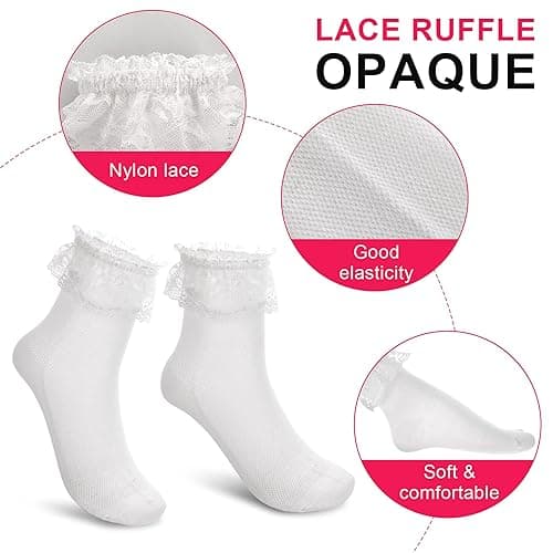 WLLHYF Women Frilly Ankle Socks - Soft White Ruffle Fashion Ladies Princess Lace Cotton Cute Socks thumbnail 4