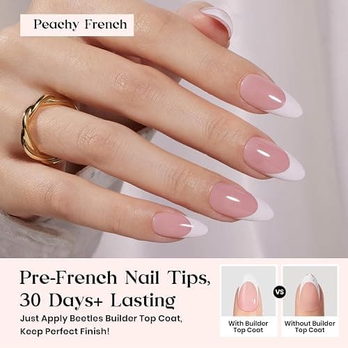 Beetles X Press Plus Gel Nails Kit - Peachy French | Pink Medium Almond French Tip Press On Nails | 210Pcs 15 Sizes All-in-One Kit With Nail Glue,Remover,Builder Top Coat,Nail Lamp Gift For Fall Nails thumbnail 3