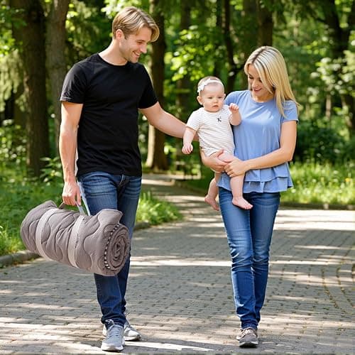 Momcozy Baby Play Mat for Floor, 50x50 Thickened Playpen Mat, Playmate for Baby Tummy Time, Waterproof & Non-Slip, Foldable Outdoor Mat with Carrying Handle, Leopard Heart thumbnail 5