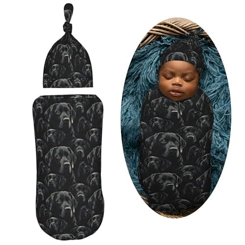 Muishi Black Labrador Lab Dog Newborn Swaddle Blankets Hat Sets Soft Baby Receiving Blanket Swaddle Sack for Baby Shower Infant Boy Girl Gift thumbnail 4