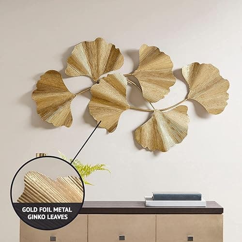 Madison Park Wall Art Living Room Décor Faye Metal Foil Ginkgo Leaf Large Home Accent Modern Inspired Dining, Bathroom Decoration Ready to Hang Ornament for Bedroom, 43"W x 23.5"H x 1.6"D, Gold thumbnail 4