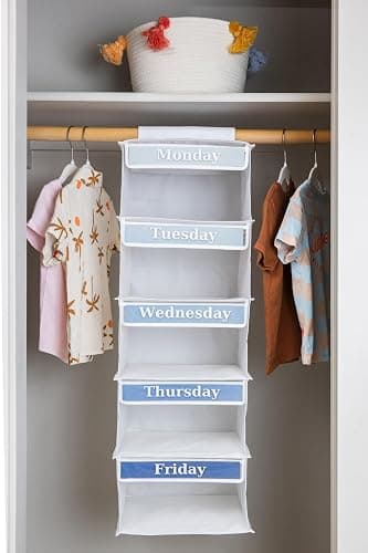 Weekly Clothes Organizer for Kids, Hanging Closet Days of the Week Shelves thumbnail 8