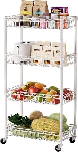 SINGAYE 4 Tier Basket Shelf Wire Shelving Unit Adjustable Storage Shelves Big Basket Rack for Garage Kitchen Office Pantry Corner 17" Dx12 Wx50 H White thumbnail 2