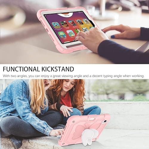 DUEDUE Case for iPad mini 7 (A17 Pro) 2024,iPad mini 6 Case 2021, Butterfly Wings Kickstand with Pencil Holder Shockproof Protective Tablet Case for iPad mini 7th/6th Gen Kids, Beige/Pink thumbnail 5