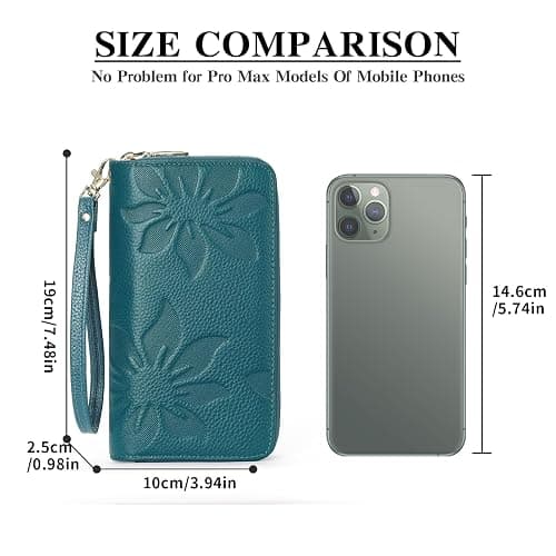 GOIACII Women's Wallet Large Capacity Double Zip Ladies Card Phone Holder RFID Blocking Wristlet Leather thumbnail 8