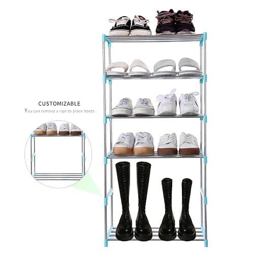 Jucaifu Stackable Small Shoe Rack, Entryway, Hallway and Closet Space Saving Storage and Organization (3-Tier, Blue) thumbnail 4