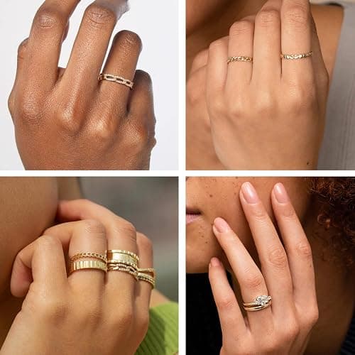 PLOMFOV 14K Gold/Silver Plate Stacking Rings Set for Women CZ Heart Simple Cute Stackable Rings Dainty Trendy Gold Statement Rings Plain Band Size 4-11 thumbnail 7
