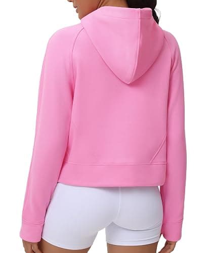THE GYM PEOPLE Womens' Hoodies Half Zip Long Sleeve Fleece Crop Pullover Sweatshirts with Pockets Thumb Hole thumbnail 6