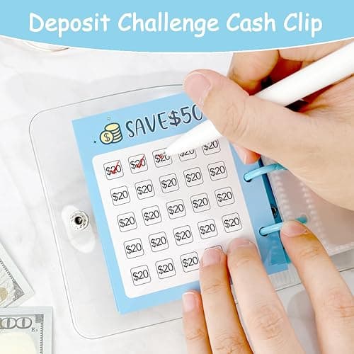 Drawelry Mini Money Saving Binder, 25 Cash Envelopes Money Saving Challenge Binder $500 $1000, Portable Savings Book Envelopes Stickers for Budgeting Planner Christmas Birthday Gift (Blue, $500) thumbnail 5
