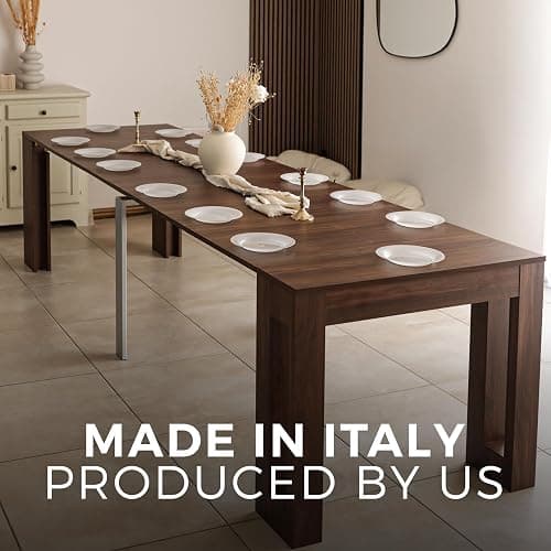 Mobili Fiver, Easy, Extendable Console Table with Extension Leaves Holder, 17.7(120.1) x35.4 in, Walnut, for 4-12 People, Space Saving Dining Table for Entrance, Living Room, Italian Furniture thumbnail 7