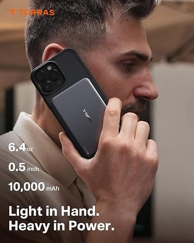 TORRAS MiniMag Power Bank,Ultra-Slim 10,000mAh Magnetic Wireless Portable Charger, 22.5W Fast Charging iPhone Air Magnetic Battery Pack Designed for iPhone 17 Pro Max/17 Pro/Air/16/15/14/13/12, Gray thumbnail 3