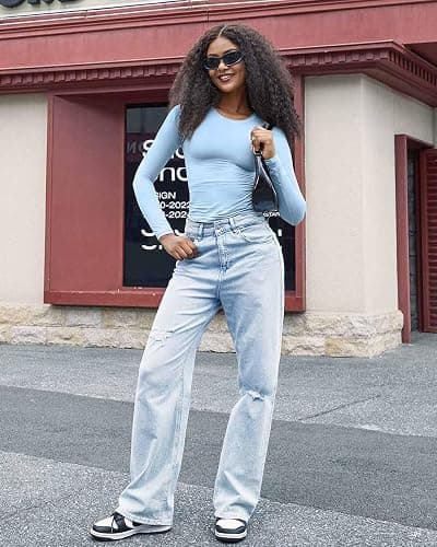 SUUKSESS Women Double Lined Fitted Basic T Shirts Crew Neck Long Sleeve Crop Top thumbnail 3