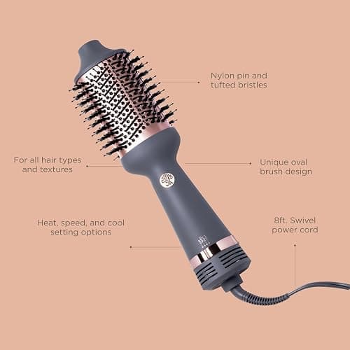 Hairitage Volumizing One Step Blow Dry Brush + Hair Dryer for Curling + Straightening - Ceramic Tourmaline Blowout Brush + Volumizer - Hair Styler for Smooth Shiny, Frizz-Free Styles - Matte Grey thumbnail 3