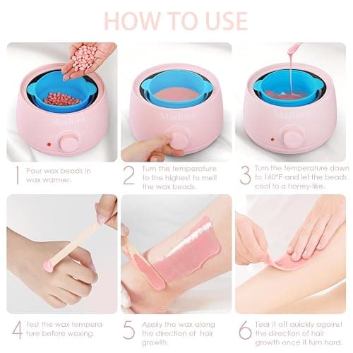 Madors Waxing Kit for Women Wax Kit for Hair Removal Intelligent Temperature Control Wax Machine with Hard Wax Beads (Pink) thumbnail 6