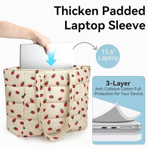 Puffer Tote Bag with Pouch, Women's Lightweight Quilted Shoulder Bag, 15.6"/17.3 Laptop Travel Weekender for Work & Nurses thumbnail 7
