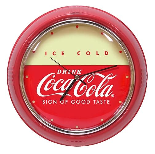 Mark Feldstein & Associates Drink Coca Cola Retro Refrigerator Style Round Diner Wall Clock, Red, 10 Inch - Image 1