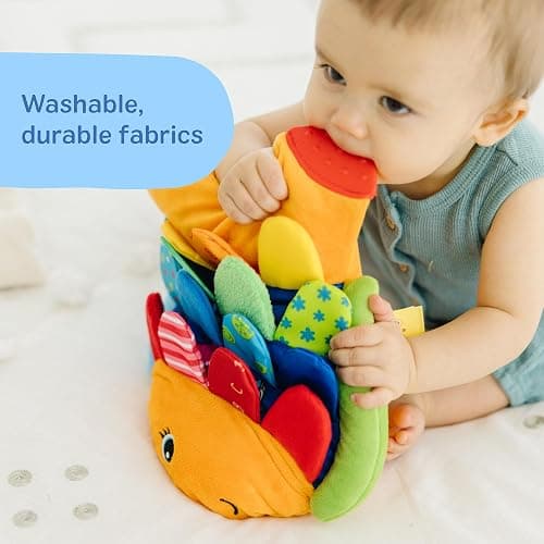 Melissa & Doug K’s Kids, Flip Fish Stuffed Animal, Soft Baby Book, Multi-Textured Squeaking & Crinkling Infant Sensory Toys for Babies with Baby Mirror, Tummy Time Toys for Infants Ages 0–9 Months thumbnail 8