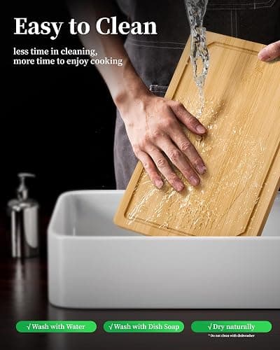Kitsure Bamboo Cutting Board - Multi-Sizes Wooden Cutting Boards for Kitchen, Convenient Kitchen Essentials with Deep Juice Grooves， Cutting Board for Chopping & Serving, Large, Natural thumbnail 7