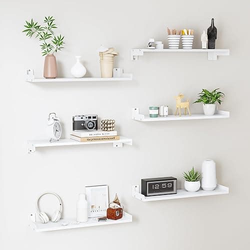 FNBAR Floating Shelves for Wall, Shelves for Decor Storage,6Pcs 16'',White | Wall Mounted Wood Shelf for Bedroom, Living Room, Bathroom, Kitchen,Nursery, RoomLong Picture Ledge Shelves. - Image 1