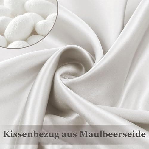 Adubor Seidenkissenbezug 40x80cm - 100% Maulbeerseide Kissenbezugfür Haar und Haut - 23 Momme Seide - mit verstecktem Reißverschluss (Elfenbeinweiß, 1 Stück) thumbnail 4