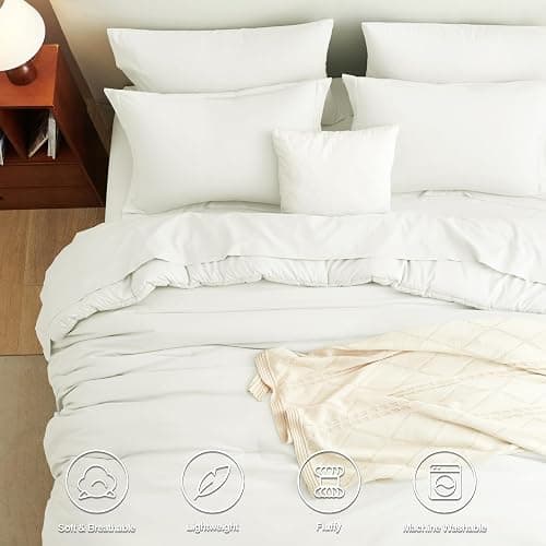 CozyLux Queen Comforter Set Ivory, 7 Pieces Bed in a Bag Queen Comforter Set with Sheets, Luxury Soft Bedding Sets with Down Alternative Comforter, Fitted Sheet, Flat Sheet, Pillowcases & Shams thumbnail 2