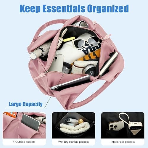 Forestfish Yoga Gym Bag For Women With Shoes Compartment & Wet Dry Storage Pockets Lightweight Duffel Bag, Pink thumbnail 7
