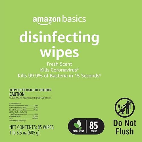 Amazon Basics Wipes, Lemon & Fresh Scent, Sanitizes, Cleans & Deodorizes, 255 Count (3 Packs of 85) - 3 Pack--2 Lemon, 1 Fresh - 85 Count (Pack of 3) thumbnail 4