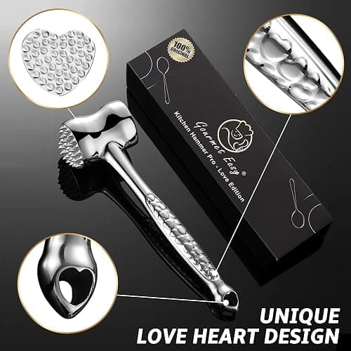 Gourmet Easy Meat Tenderizer Tool Love Heart Design, Lifetime Replacement | Dual-Sided Heavy-Duty Meat Mallet Tenderizer for Steak, Chicken & Poultry. Dishwasher Safe, Lifetime Replacement thumbnail 5