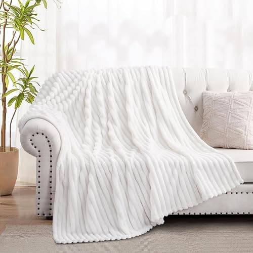 RUIKASI Kuscheldecke Flauschig Decke Weiß - 130x150cm Fleecedecke Sofadecke Couchdecke für Wohnzimmer Deko Tagesdecke Blanket, Weiche Wolldecke Warme Korddecke als Wohn- & Kuscheldecken thumbnail 2