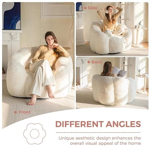 MAXYOYO Bean Bag Chair for Adults, Floral Shaped Bean Bag Sofa, Ultra Soft Faux Fur Floor Sofa, Large Reading Chair for Living Room Bedroom, Beige, Single thumbnail 3