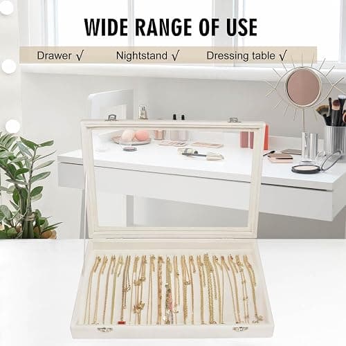Siveit Necklace Organizer Box Premium 20 Hooks Velvet Necklace Display Jewelry Tray with Transparent Lid Jewelry Necklace Display Box for Necklace Pendants Suitable for Women and Girls (Beige) thumbnail 6