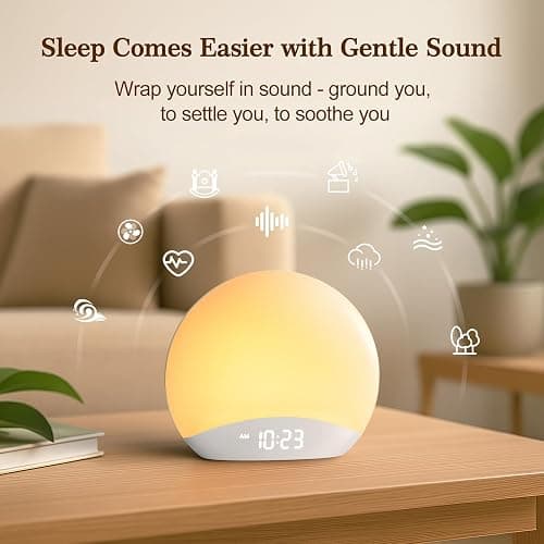 REACHER Sound Machine Sunrise Alarm Clock with Night Light, 26 Nature Inspired Sleep Sounds, 0-100% Dimmable Clock, Sunrise Lamp, Wake Up Light, Brown/Pink/White Noise Machine for Babys, Adults, Kids thumbnail 4