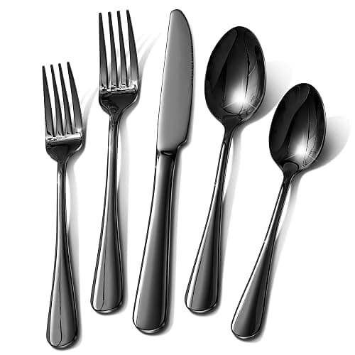 30 Piece Black Silverware Set, Ollex Flatware Set for 6 Food-Grade Stainless Steel Cutlery Utensils Include Spoon Knife Fork Mirror Polished for Home, Party, Wedding, Dishwasher Safe - Image 1