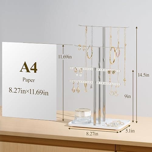 pickpiff Silver Jewelry Stand Holder Organizer: 14.5" Sturdy Hanger for 80 Pcs Jewelry, Jewlery Tower for Display Necklace, Earring, Bracelet, Watch thumbnail 3