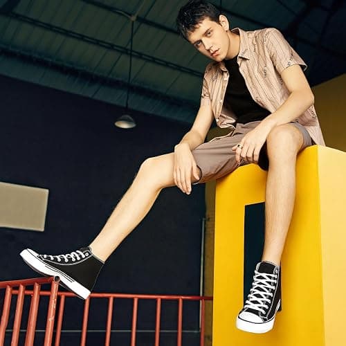 hash bubbie High Top Sneakers for Women Classic High Tops Canvas Shoes Lace up Women's Fashion Sneaker thumbnail 2