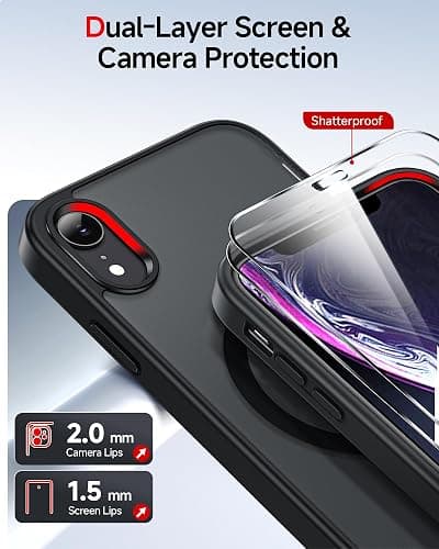 LeYi Compatible for iPhone XR-Phone-Case: iPhone XR Case with Screen Protector, Shockproof Full Body Protection, Translucent Matte, Magnetic Rugged Cell Phone Cover/Etui/Coque for iPhoneXR/XR, Black thumbnail 4