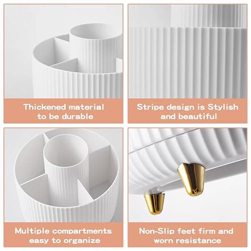 fanado 360° Rotate Makeup Brush Holder Organizer, Makeup Organizers Countertop, Makeup organization and Skincare Storage for Vanity, Desktop, Bathroom (White) thumbnail 7