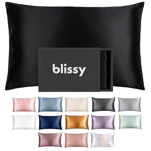 Blissy Silk Pillowcase - 100% Pure Mulberry Silk - 22 Momme 6A High-Grade Fibers - Silk Pillow Cover for Hair & Skin - Regular, Queen & King (Black, Standard) - Image 1