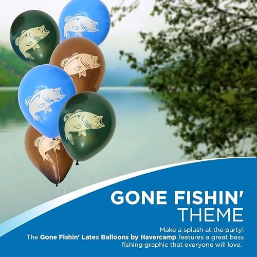 Havercamp 6 Count Gone Fishin' Party Balloons 12" | Latex 3 colors, 6-Pack | Largemouth Bass on Both Sides thumbnail 7