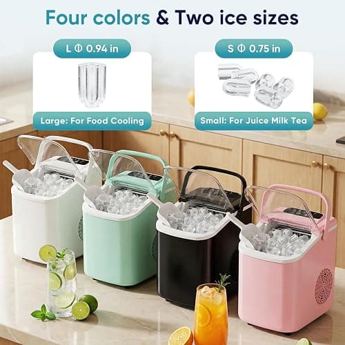 DUMOS Ice Maker, Nugget Ice Machine Countertop with Basket, Scoop and Portable Handle, 26lbs Daily, 9 Bullet Cubes in 6~8 Mins, Self-Cleaning for Kitchen, Office, Outdoos, RV Camping thumbnail 3