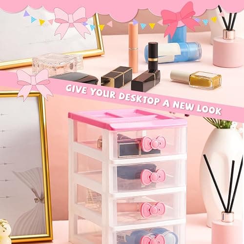 Tatuo Lovely Receiving Storage Cabinets Kawaii Makeup Organizer with 4 Layers Cute Storage Cabinet Box with Bow Handle Plastic Desktop Storage Box for Home Bedroom Bathroom Women Gifts(Clear) thumbnail 5