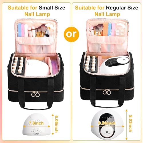 Veirdro Nail Polish Organizer Bag Holds 50 Bottles (15ml/0.5fl.oz)& Nail Lamp, Soft Velvet Nail Kit Storage Carrying Case with Shoulder Strap, Double Layer Nail Supplies Organizer Handbag Women Black thumbnail 6
